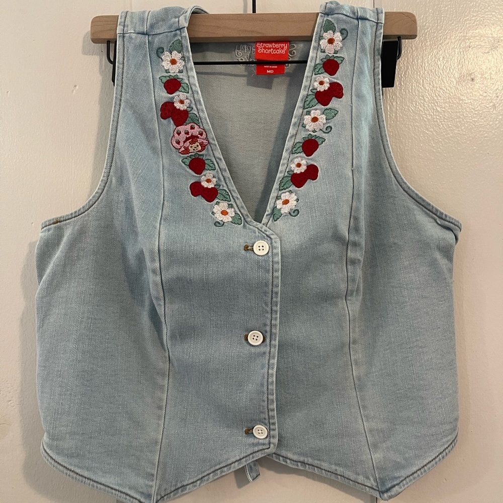 Strawberry Shortcake Light Blue Embroidered Denim Vest